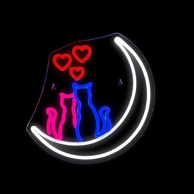 Two Cats on Moon Neon Sign,Cute Couple Kittys Neon Lights for Wall Decor,Kawaii Animal 3D LED Neon,USB Light Up Signs for Girls Bedroom Bar Home Party Valentine's Day Cat Lovers Weddings