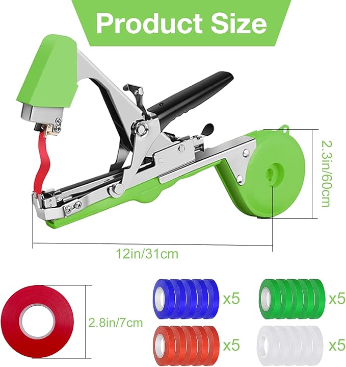 Plant Tying Machine,Plant Tapener,Tape Gun,Garden Vine Tying Tape with 20 Rolls and 10000pcs Staples,Vineyard Tool Garden Tools for Grapes, Raspberries, Tomatoes and Vining Vegetables etc
