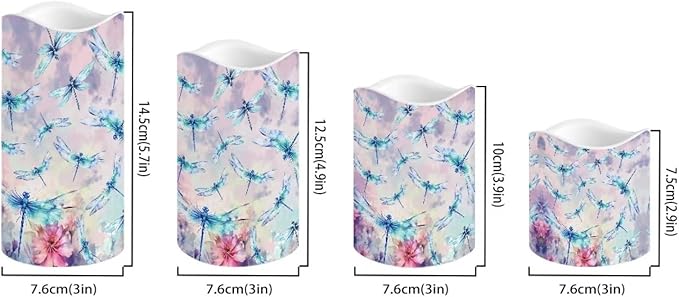 Ystardream Beautiful Dragonfly Flameless Candles Battery Operated with Timer, Remote Control, LED Flashing Candle Sets, Warm Color Flickering Candles Light for Party Room Table Decor Set of 2