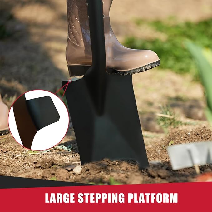 Spade Shovel for Digging, Heavy Duty Spade Shovel with Wooden D-Handle, Square Flat Shovel for Gardening and Edging, 45 Inches