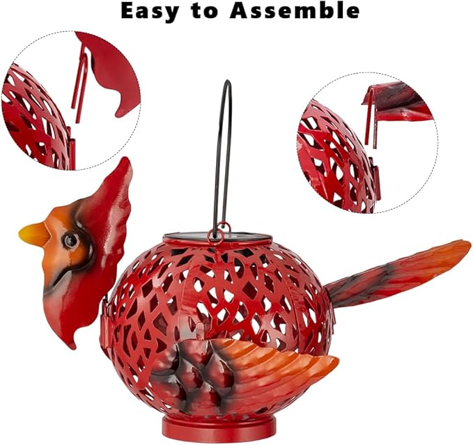 2 Pack Cardinal Solar Lanterns Outdoor Hanging with Handle, Metal Tabletop Solar Lanterns Outdoor Waterproof, LED Light Solar Lantern for Table Pathway Patio Yard Christmas Gifts