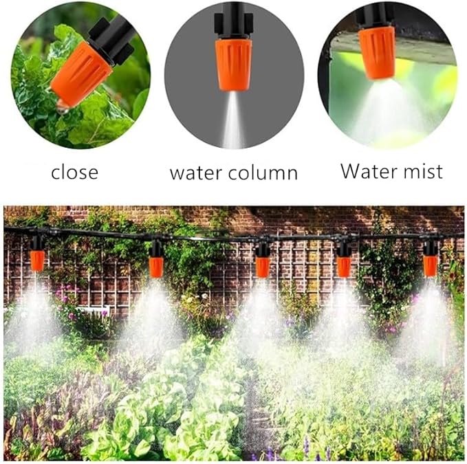 Three-Way Atomizing Nozzle 1/4 Inch, 50 Pcs Adjustable Micro Spray Irrigation Emitters, Drip Irrigation Parts Accessories for Patio Lawn Greenhouse Vegetable Irrigation Supplies