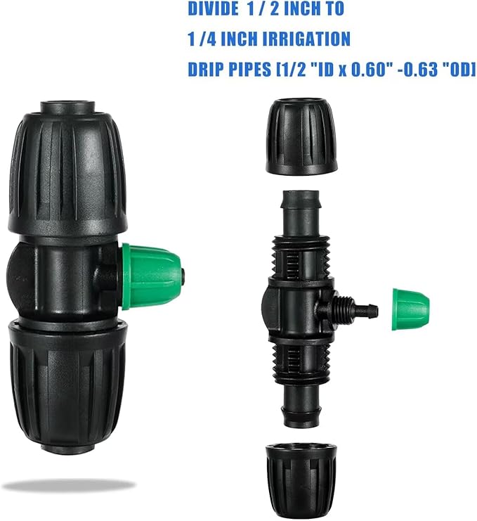 12 Pcs Lock Barbed Tee 1/2 inch Tubing to 1/4 Inch Tubing ANTI-LEAK Irrigation Fittings for (1/2'' ID x 0.60''-0.63'' OD) Locked Barbed Tee Connectors(12Pcs Lock Barbed Tee Three Way)