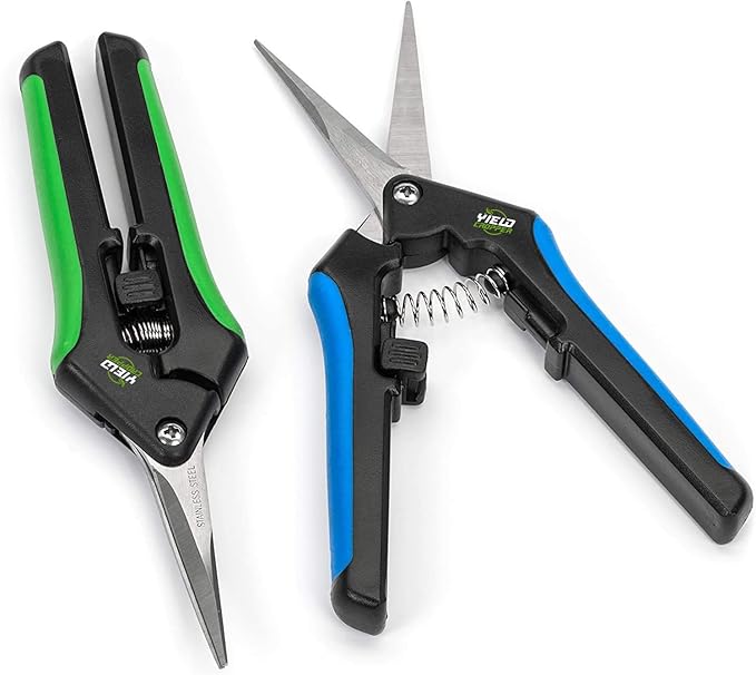 Hydroponic 2Pack Microtip Straight blade/Curved Blade Flower Leaf Trimmer Pruning Shears by Yieldcropper