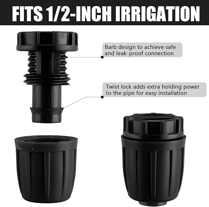 12 Pcs 1/2 Inch Garden Hose Adapter 3/4" to 1/2" Drip Irrigation Tubing Faucet Adapter Drip Irrigation Parts Faucet to Hose Adapter for Garden 3/4 Inch Faucet Connector (Black)
