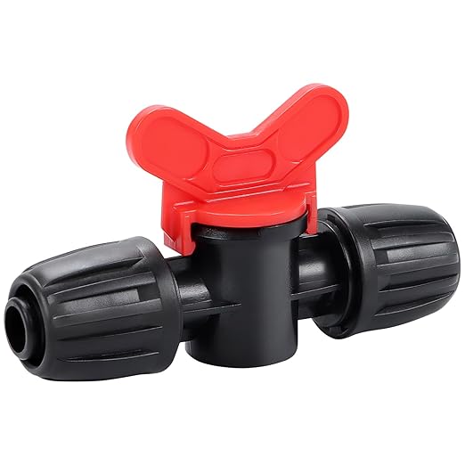 12 Pack Drip Irrigation Shut Off Valve Fittings for 1/2 Inch Drip Tubing(1/2" ID x 0.65" OD), Anti-drop Barbed 1/2'' Drip Line Ball Valve Connectors with Lock Nut for Garden Irrigation System