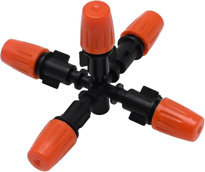 VIKKSAER 10 Pack 1/2 inch Garden Irrigation Sprinklers Head, Five Head Misting Spray Nozzle, 360° Micro Drip Irrigation Parts for Patio, Lawn, Micro Irrigation System, Greenhouse Supplies