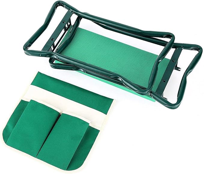 Foldable Garden Knee Chair Heavy-Duty Garden Bench with Pockets and Garden Apron - a Portable Garden Bench Gardening Gift for Friends (Green)