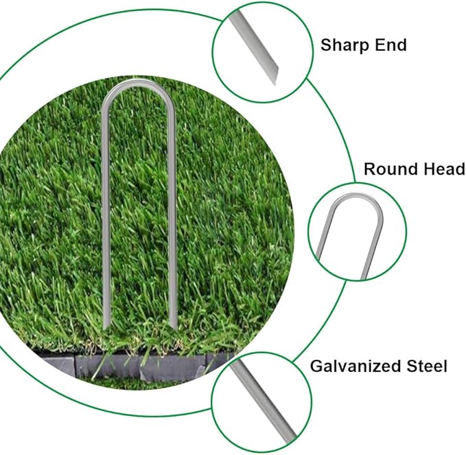 AAGUT Garden Staples 6 Inch Galvanized 100 Pack Round-Top Drip Hose Stakes Irrigation Hooks Heavy Duty 11 Gauge Lawn U Pins Sod Nails for Landscape Fabric, Soaker Hose, Chicken Wire, Dog Fence