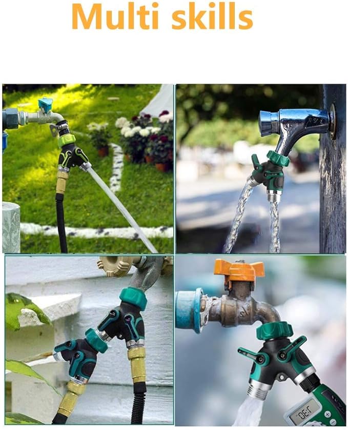 Y Hose Splitter 2 Way, Garden Hose Connector with Comfortable Rubberized Grip for Outdoor Faucet, Sprinkler & Drip Irrigation Systems (2 Pack)