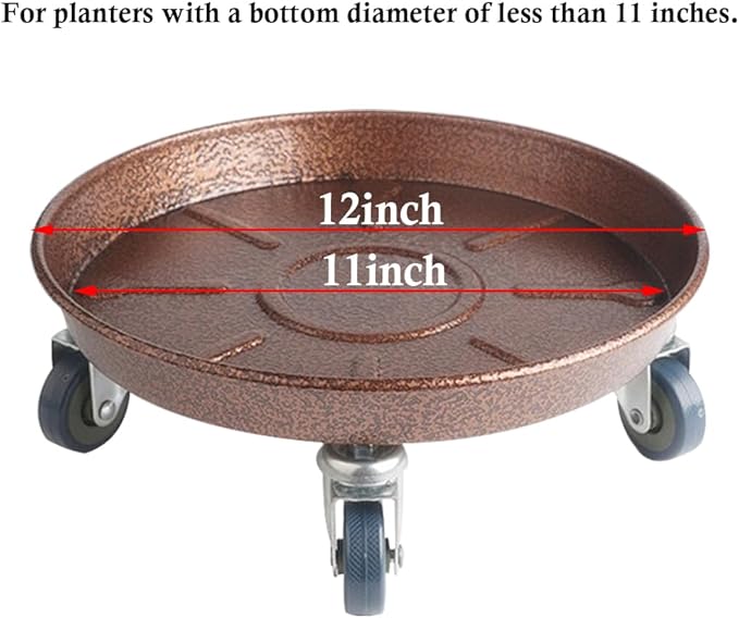 ARTLINE 12" Round Plant Stand with Lockable Wheels, 200lbs Heavy Duty for Indoor Outdoor, Large Rolling Dolly Planter Caddy on Casters to Carry Potted Flower Pot, Round Metal Tray NO Holes, 2 Pack