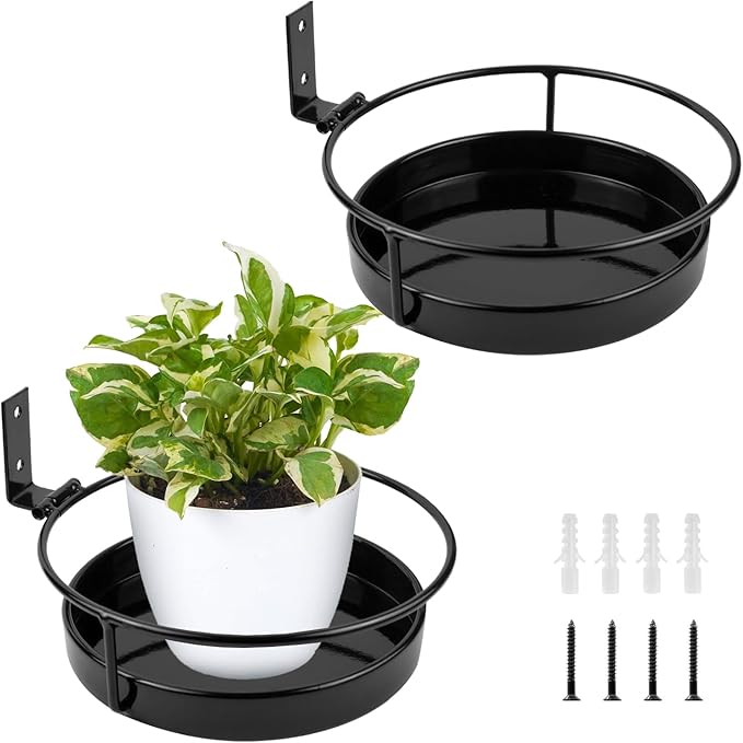 ARTORA Wall Mounted Plant Holder, 2 Pack Metal Flower Pot Wall Hanging Shelf Black Indoor Outdoor Decorative Floating Shelves Planter Hanger Racks for Wall Bedroom Living Room Porch Balcony Decor