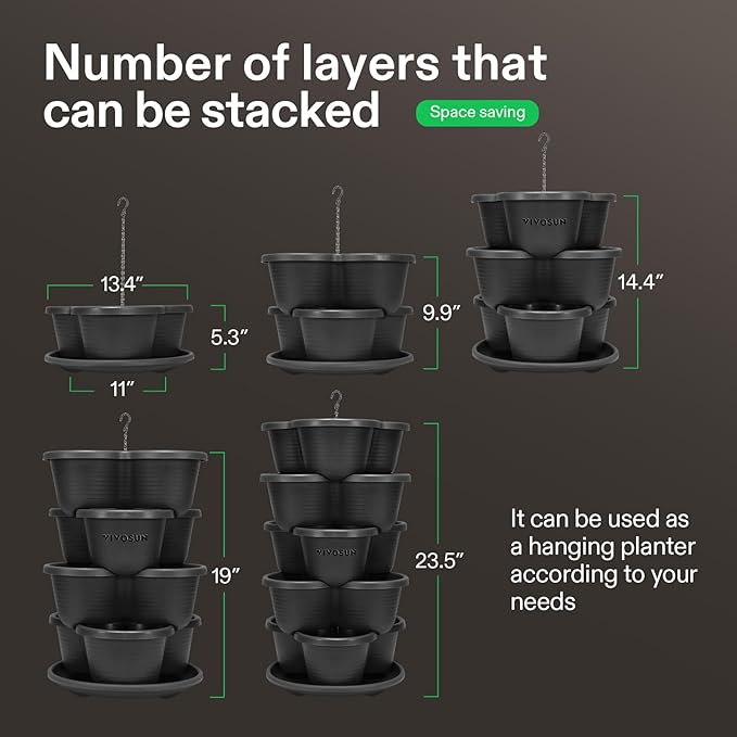 VIVOSUN 5 Tier Vertical Gardening Stackable Planter for Strawberries, Flowers, Herbs, Vegetables, Black