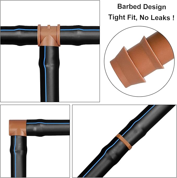 Drip Irrigation Fittings Kit for 1/2" Tubing, 32 Pieces Drip Line Connectors for Drip Sprinkler Systems - 12 Couplings, 8 Tees, 6 Elbows, 6 End Caps, Drip Irrigation Parts for 1/2 Inch Drip Hose