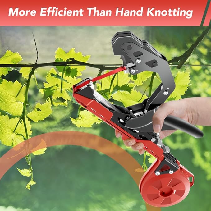 Plant Tying Machine, Lightweight Plant Tape Gun to Tie Up Vine, Plant Tying Tape Tool for Gardeners Farmers, Garden Tape Gun with 10000pcs Staples, 20 Rolls Tape, 1 SK5 Blade, 1 Gloves (Red)