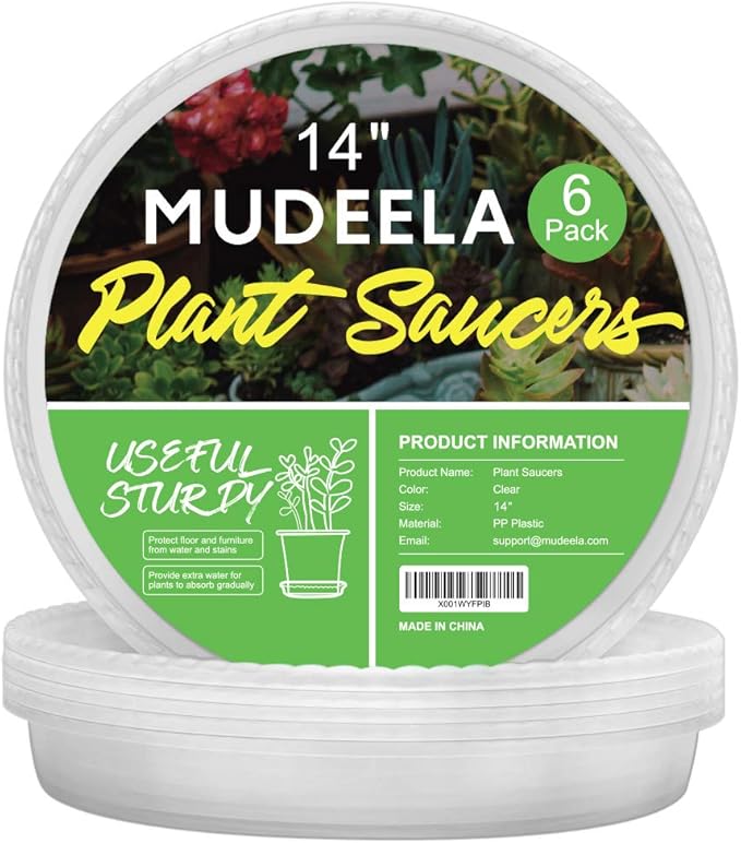 MUDEELA 6 Pack of 14 inch Plant Saucer, Durable Plastic Plant Trays for Indoors, Clear Plastic Flower Plant Pot Saucer, Made of Thicker, Stronger Plastic, with Taller Design(14" - 6 Pack)