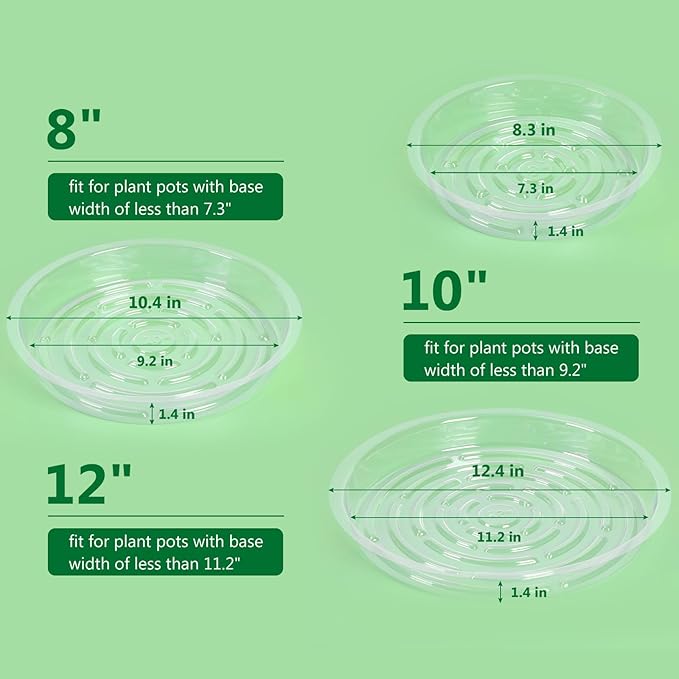 JERIA 10 Inch 20 Pack Clear Plant Saucers,Plastic Flower Pot Trays,Round Durable Plant Drip Trays for Indoor and Outdoor