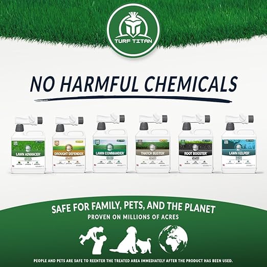 Turf Titan Thatch Buster with Hose End Sprayer – Natural Lawn Aerator and Grass Dethatcher – Probiotic Solution for Improved Lawn Drainage, Soil Health, and Strength (32oz)