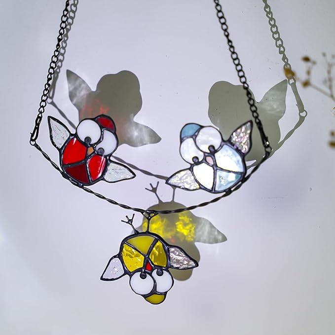 Owl Stained Glass Bird Suncatcher for Window,Best Bird Gifts for Bird Lovers Women,Stained Glass Bird Window Hangings,Best Teacher Gifts,Birthday Gifts,Housewarming Gifts