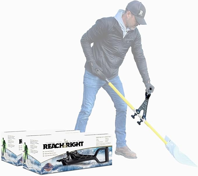 Snow Shovel Back Saving Attachment 2 Pack | Converts Regular Tool to Ergonomic Yard Tool | Handle Attachment for Snow Removal | Fits Snow Shovel for Driveway Ice Shovel for Car and Other Winter Tools