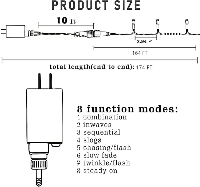 Dazzle Bright 164 FT 500 LED Christmas String Lights, Waterproof Green Wire String Lights with 8 Modes, Outdoor Christmas Decorations for Indoor Garden Party Yard Decor (White)