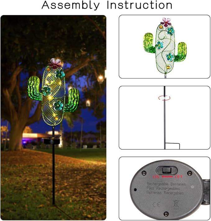 dreamysoul Solar Garden Lights, Outdoor Solar Cactus Lights Stake Waterproof for Garden Patio Yard Pathway Decoration