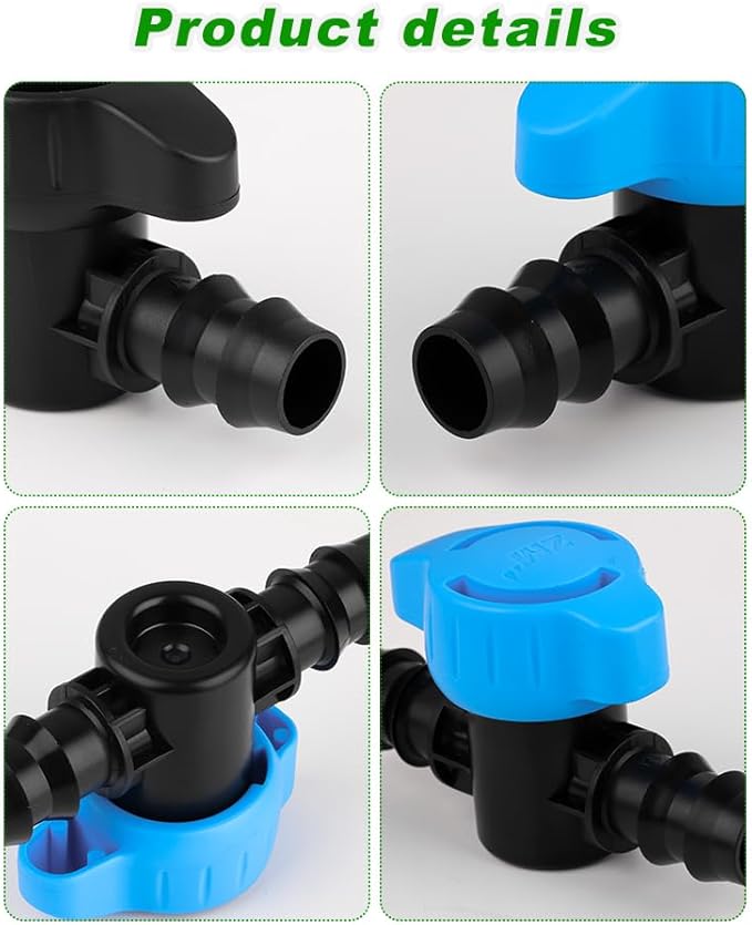 Pro Grade 16mm Drip Irrigation 1/2 inch Barbed Valve, Drip Line Parts 1/2" Shut Off Valve Fits for 1/2 Inch Drip Irrigation Tubing (.570-.620" ID) for Drip or Sprinkler Systems (5)