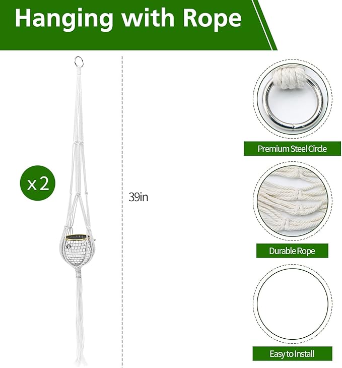 Disco Ball Planter, 2pcs 4" Silver Disco Ball Planter, Disco Ball Plant Hanger with Hanging Rope, Hanging Chain, Hook, Circle and Extra Mirror Pieces (4" Silver, 2pcs)