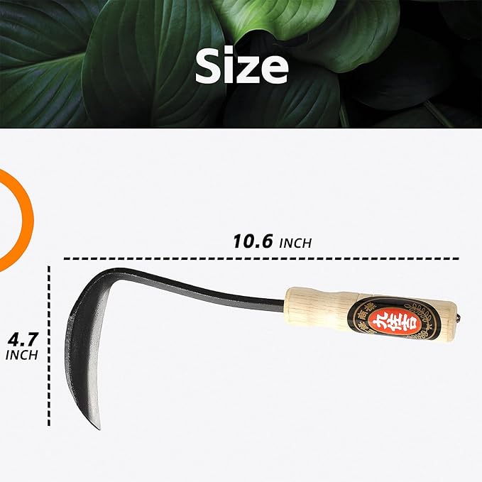 Japanese Weeding Sickle Hoe, Sickle Garden Tool Hand Grass Sickle, Weeding Tool for Gardening with High Carbon Sharp Steel Blade Edge for Cutting Grass,Digging Quick Work (Japanese Weeding Sickle)