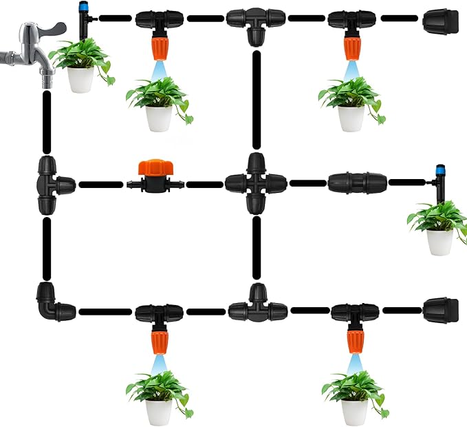 1/4" Drip Irrigation Fittings, 26 Pcs Lock Barbed Tee Connectors for 1/4 Inch Drip Irrigation Tubing Drip Line 3 Way T Parts with Lock Nut for Garden Lawn Drip Systems