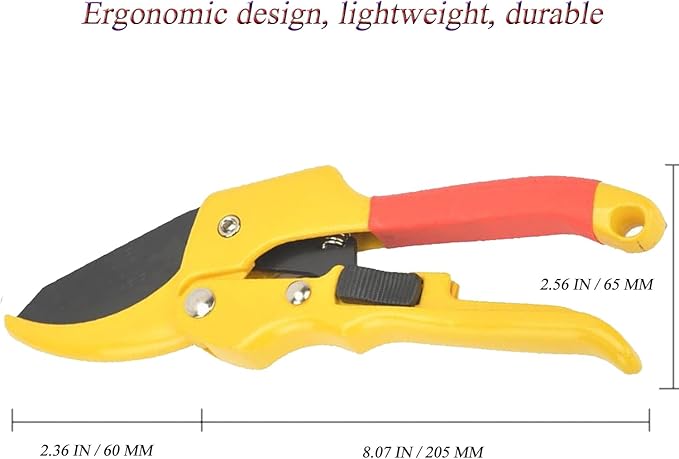 Premium 8 inch garden clippers, 3 Times Easy to Work, Arthritis Weak Hand Snips (Pulley lever -pruners- Yellow)