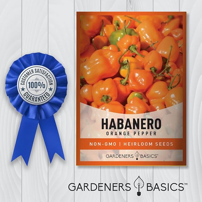 Gardeners Basics, Orange Habanero Pepper Seeds for Planting Heirloom Non-GMO Hot Habanero Peppers Plant Seeds for Home Garden Vegetables Makes a Great Gift for Gardeners