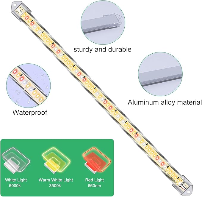 Grow Lights for Indoor Plants, 16 in Full Spectrum Plant Grow Light Strip with Upgrade Timer 3/9/12H, 3 Spectrum Modes, 120 LEDs Sunlike Growing Lamp for Seedlings Hydroponics 2 Heads(2 Pack)