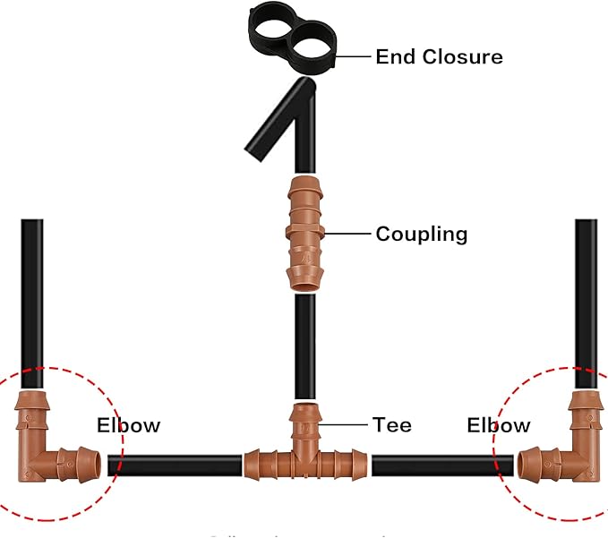 18 Pieces Drip Irrigation Fittings Elbow Connectors for 1/2" Tubing, Barbed Elbows Drip Parts for 1/2 Inch Irrigation Tubing(0.600" ID), Drip Line Connectors for Drip Sprinkler Garden Systems