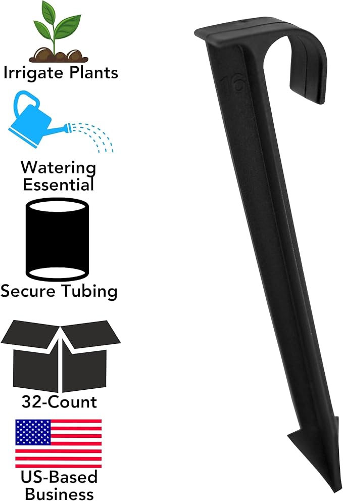 1/2-Inch Irrigation Tubing Hold-Down Anchor Stakes, 1 x 6-Inch, 32-Pack for Garden Ground Securing Hoses