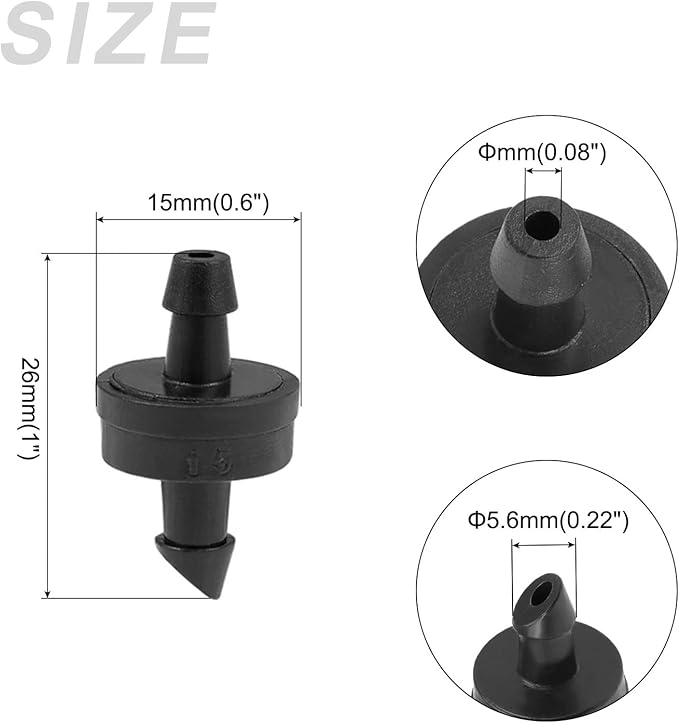 METALLIXITY Pressure Compensating Dripper, (2.6 Gallon Per Hour) 50Pcs, Plastic Irrigation Drip Emitters - for Watering Garden Lawn Plants, Black