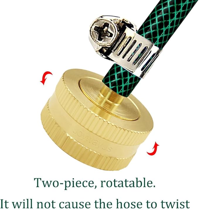 Joywayus 2Pcs 1/4" Barb x 3/4" Female GHT Thread Swivel Brass Garden Water Hose Pipe Connector Copper Fitting with Stainless Clamp House/Boat/Lawn/Power Wash/Irrigation