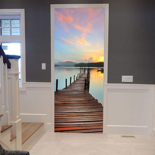 3D Door Stickers Murals - Peel & Stick - PIER - Wallpaper - Self-Adhesive Decals - Removable PVC - Waterproof - Door Poster - Bedroom & Living Room - 33.9" x 78.7"