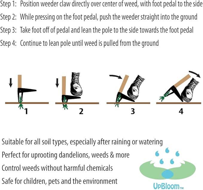 UpBloom - Stand Up Weed Puller Tool with Long Handle - Remover Yard and Garden for Easy Gardening - Durable Hand Supplies