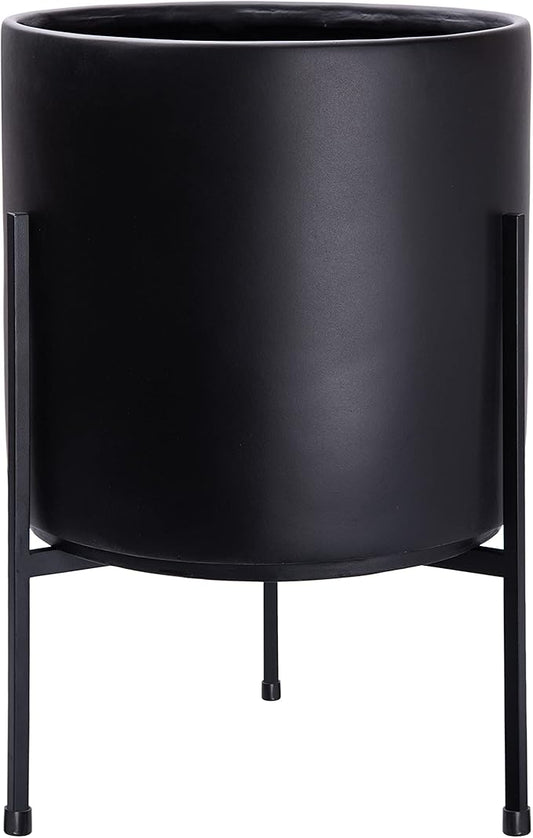 D'vine Dev Modern Black Plants Pot Cylinder Planter with Heavy Duty Stand, Large 12 Inch Pot, 17.6 Inch with Stand Height, 96-T-B-3