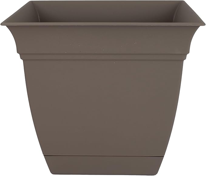 The HC Companies 10 Inch Eclipse Square Planter with Saucer – Indoor Outdoor Plant Pot for Flowers Vegetables Herbs, Cappuccino