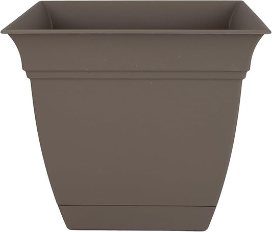 The HC Companies 10 Inch Eclipse Square Planter with Saucer – Indoor Outdoor Plant Pot for Flowers Vegetables Herbs, Cappuccino