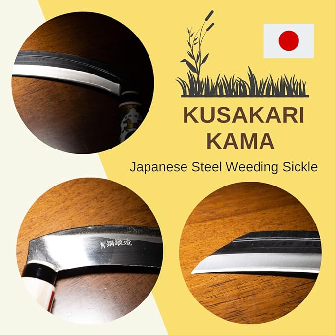 Japanese Weeding Sickle (Thin Blade) High Grade Steel Blade (Blue Steel No.2) Hand Tool for Gardening, Weeding and Farming, Light Weight, Blade Length 6.50inch