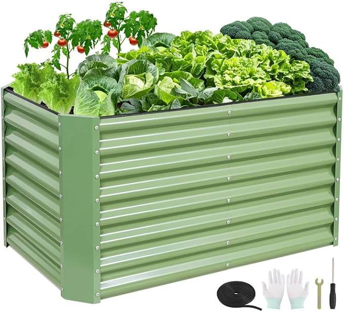 4x2x2ft Raised Garden Bed - Galvanized Deep Root Planter Boxes Outdoor with Wing Nuts and Safety Edges for Gardening Vegetables, Flowers, Herbs, Succulents - Olive Green