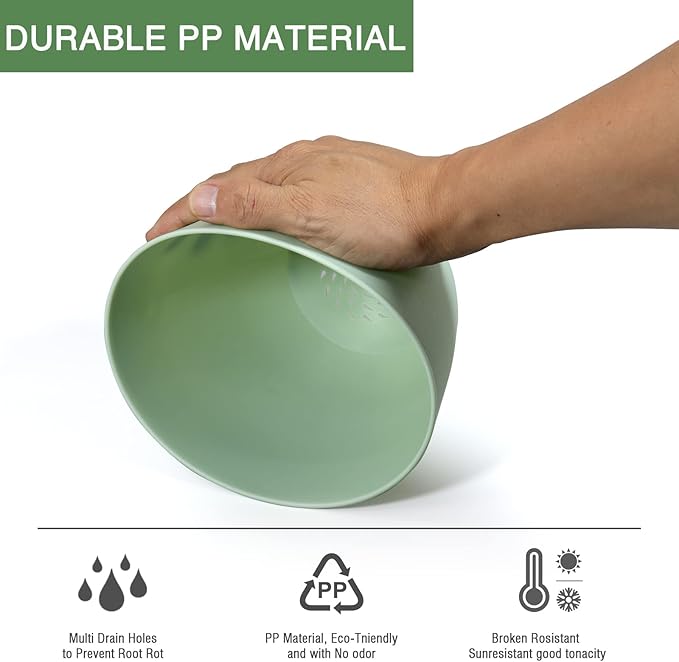 6inch 12Pack Plant Pots, Plastic Planter for Indoor Outdoor Flowers Plants, Green