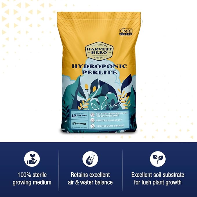 Perlite Horticultural Soil Amendment – Enhances Drainage and Aeration for Plants, Ideal for Root Cuttings, Seedlings, and Hydroponic Systems, OMRI-Listed, 100% Organic (12 QT)