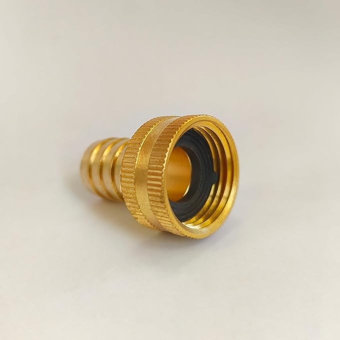 5/8" Barb x 3/4" Female GHT Thread Swivel Brass Garden Water Hose Pipe Connector Copper Fitting with Stainless Clamp House/Boat/Lawn/Power Wash/Irrigation
