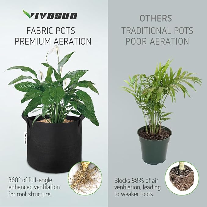 VIVOSUN 5-Pack 25 Gallon Plant Grow Bags, Heavy Duty Thickened Nonwoven Fabric Pots with Handles