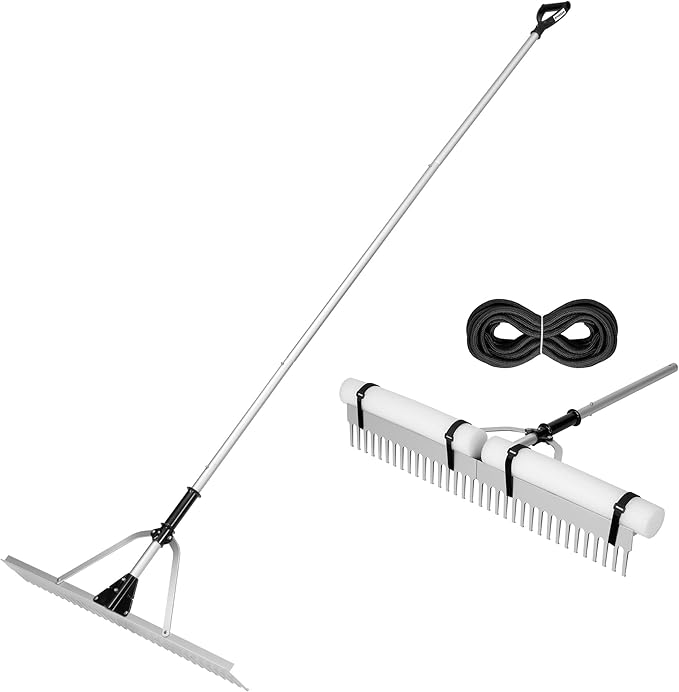 VIVOSUN 36" Landscape Rake, Aluminum Floating Rake with 8.5 FT Long Handle, Long Rope, All-Purpose Metal Floating Lake Rake, Multifunctional Foldable Weed Rake for Loosening Soil, Lawn Care and Lake