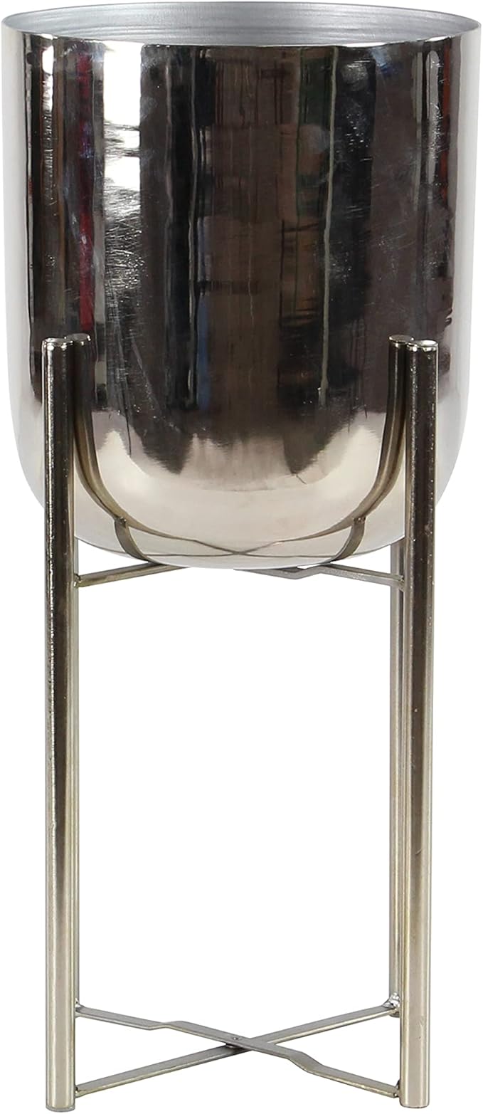Deco 79 Glam Metal Planters with Stands, Set of 2, 19", 22" H, Silver (Pack of 3, 6 Count Total)